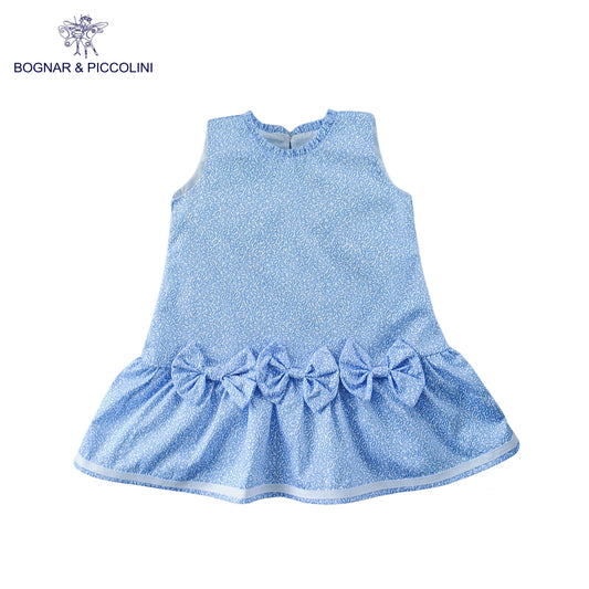Arctic Blue A-Line Dress with Bows